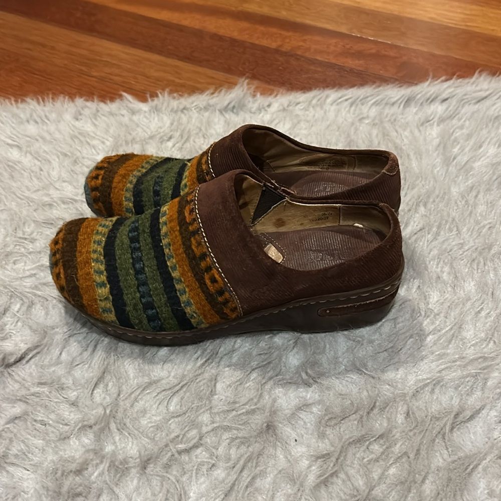 Born kimmy leather wool green, orange and yellow pattern slip‎ on clogs size 7 - Picture 2 of 10